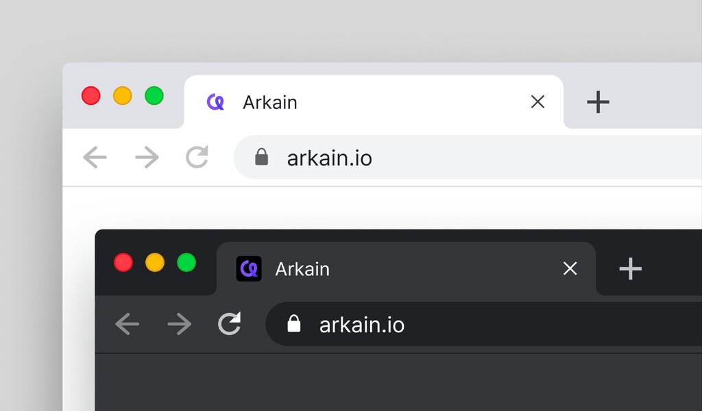 웹 브라우저의 라이트/다크 모드 화면에 심볼이 적용된 예시를 보여주는 이미지